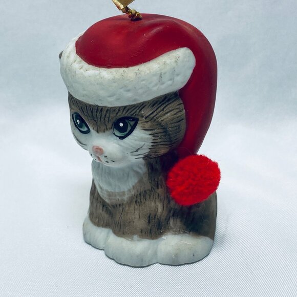 Handpainted Jasco Bisque Porcelain Cat Bell Christmas Ornament - Picture 6 of 11